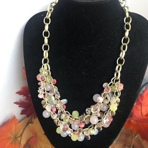 LOFT multi Strand gold chain link beaded necklace